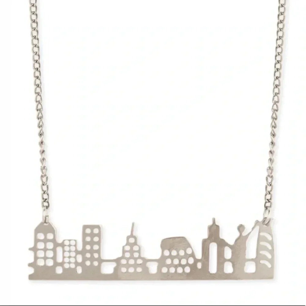 Zad Fashion Silver Tone Metal Cutout New York Skyline Necklace 13$
